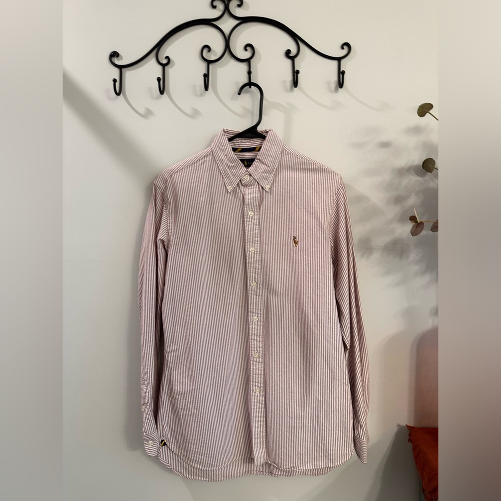 Ralph Lauren Men's Light Pink and White Striped Button-Down Shirt